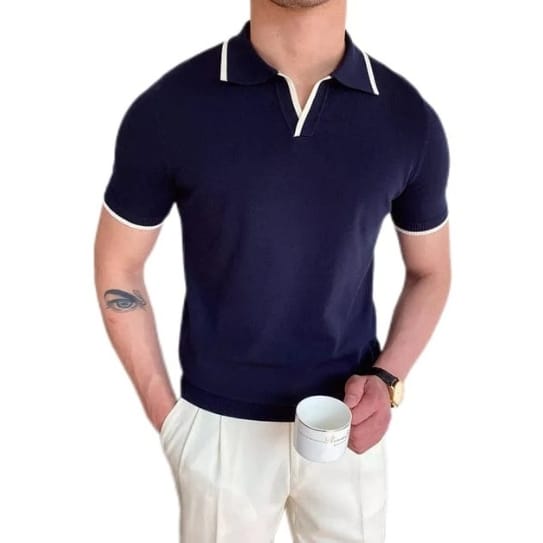 Classic Men’s Golf Polo Cotton Shirt | Casual Short Sleeve Pullover Dark Blue
