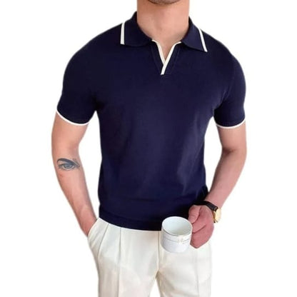 Classic Men’s Golf Polo Cotton Shirt | Casual Short Sleeve Pullover Dark Blue