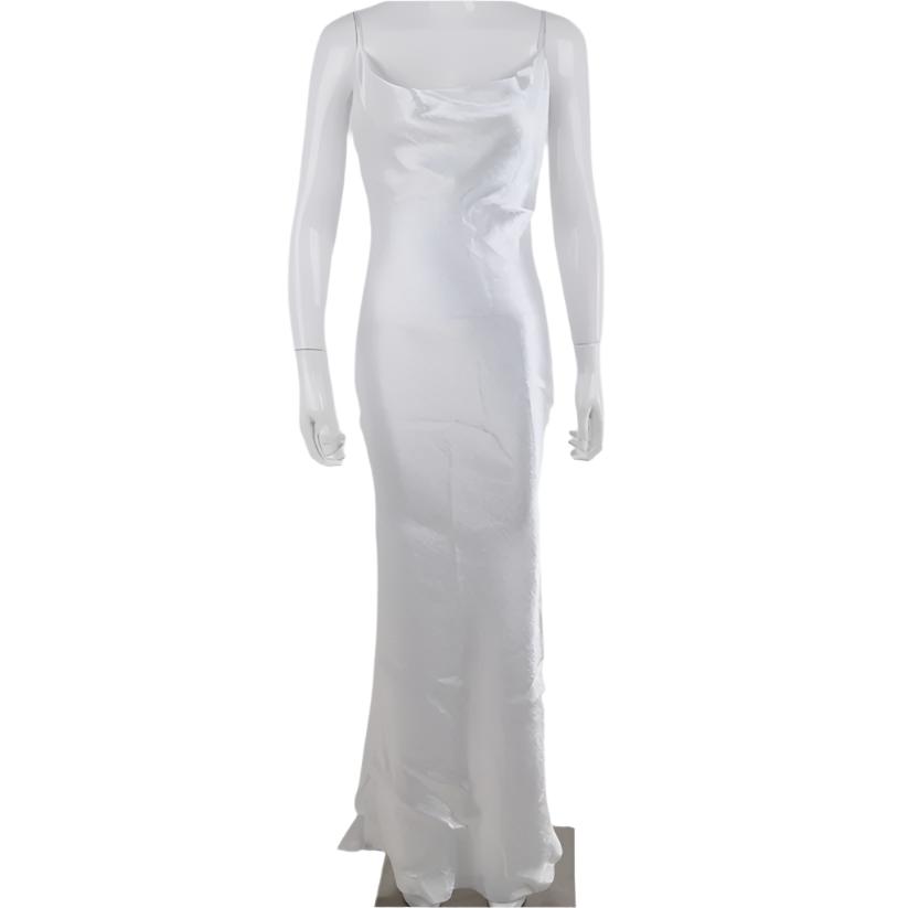 Satin Backless Dress | Long Elegant Trumpet Bodycon Dress | Spaghetti Strap Dress | Maxi Dress white