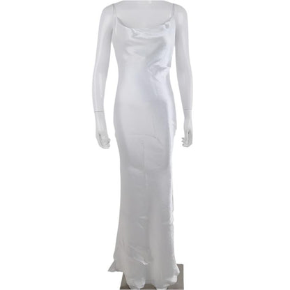 Satin Backless Dress | Long Elegant Trumpet Bodycon Dress | Spaghetti Strap Dress | Maxi Dress white