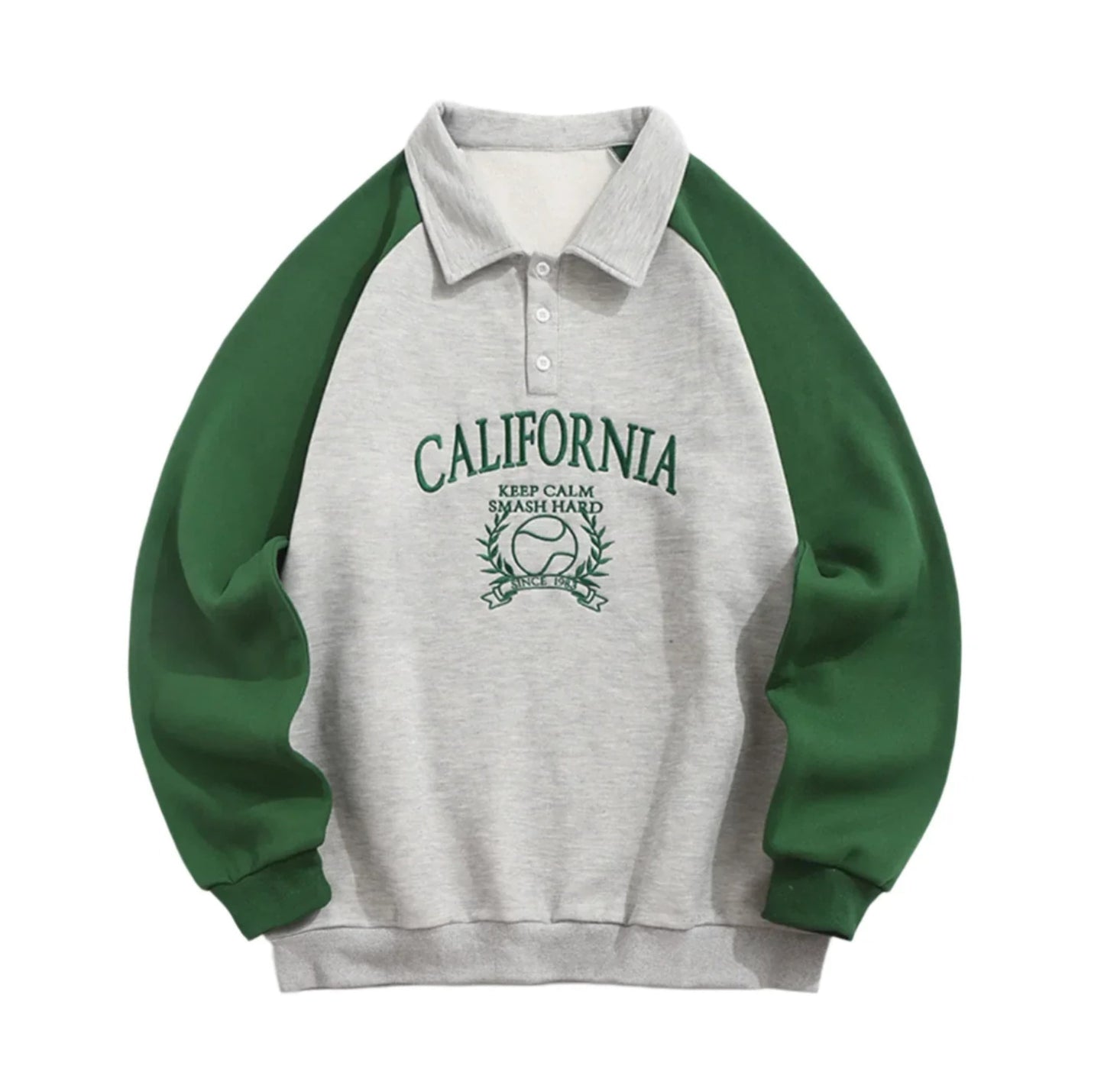 Unisex Vintage Quarter Button Polo Collar Sweatshirt | Raglan Sleeves