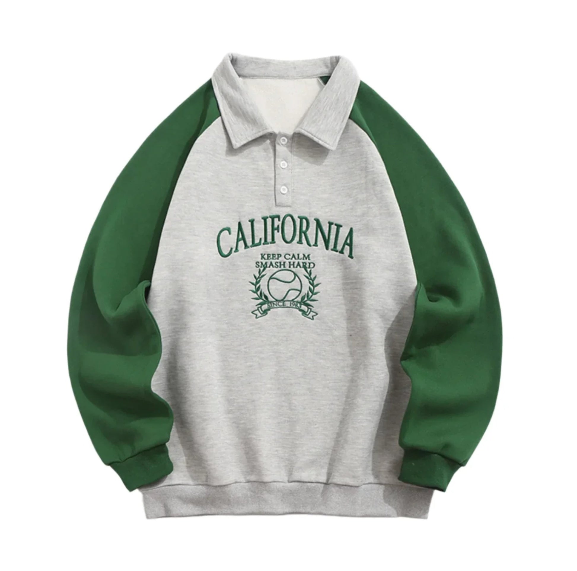 Unisex Vintage Quarter Button Polo Collar Sweatshirt | Raglan Sleeves