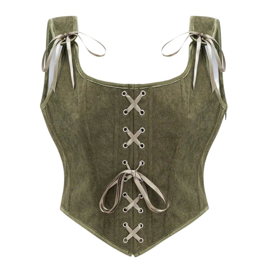 Women Victorian Vintage Corset | Front Lace Up Tank Top | Goth Lace Up Corset