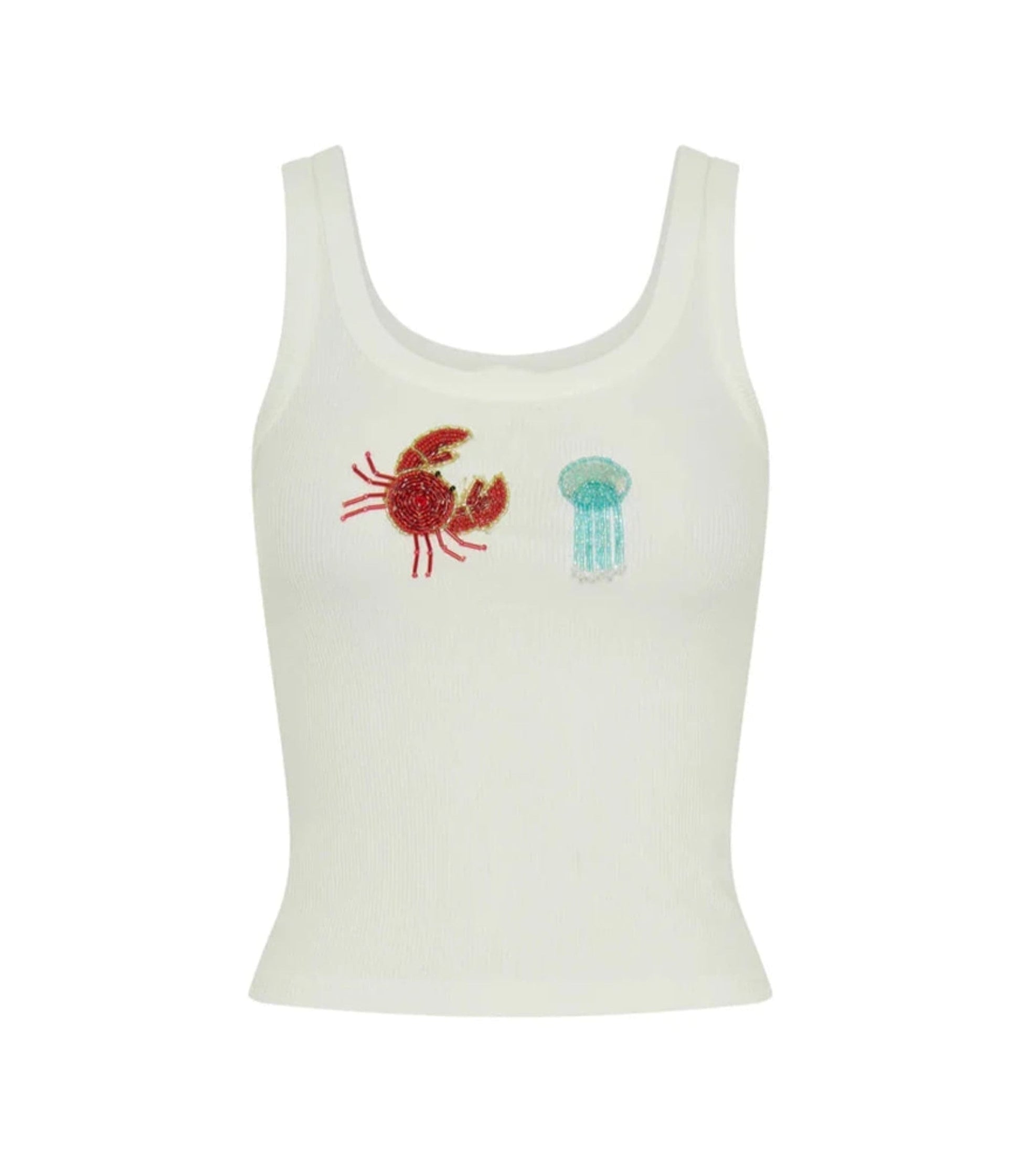 Women Summer Crab Sequin Bead Top | Sleeveless Vest | Beach Holiday