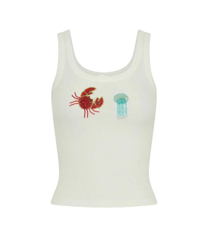 Women Summer Crab Sequin Bead Top | Sleeveless Vest | Beach Holiday