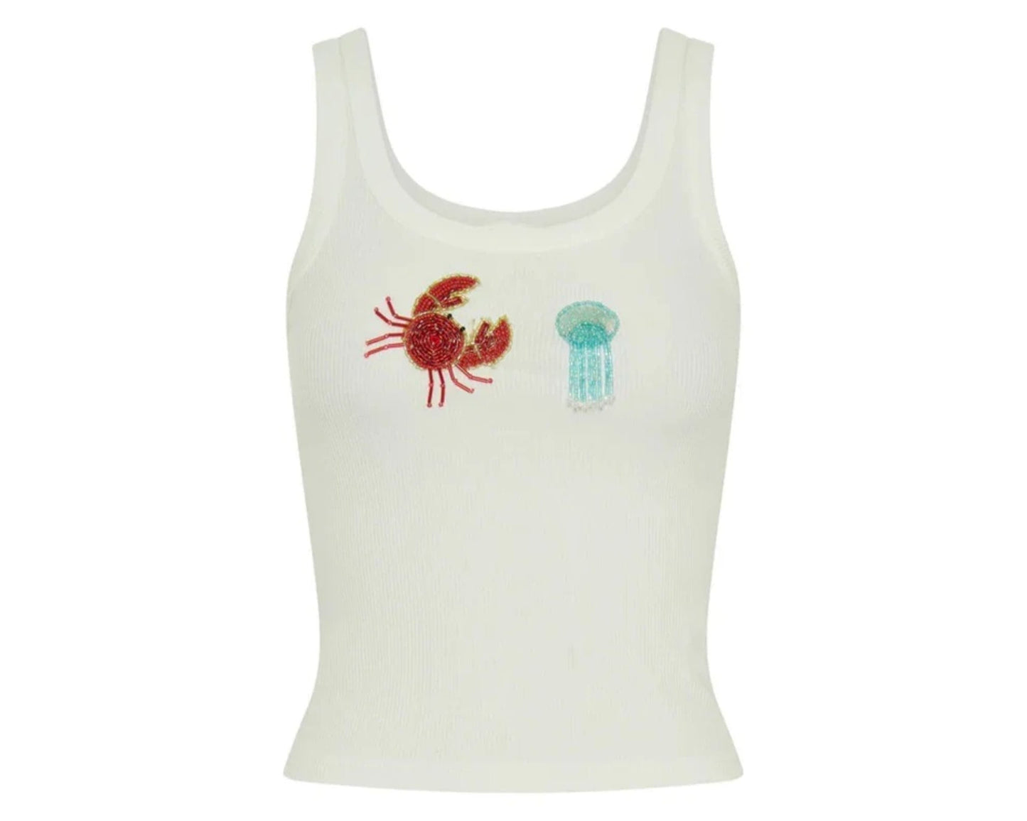 Women Summer Crab Sequin Bead Top | Sleeveless Vest | Beach Holiday Crab Sequin Top