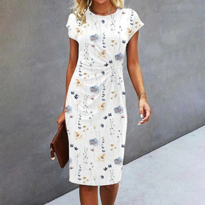 Ivy | Women's Floral Midi Dress Short Sleeve Ruched Waist