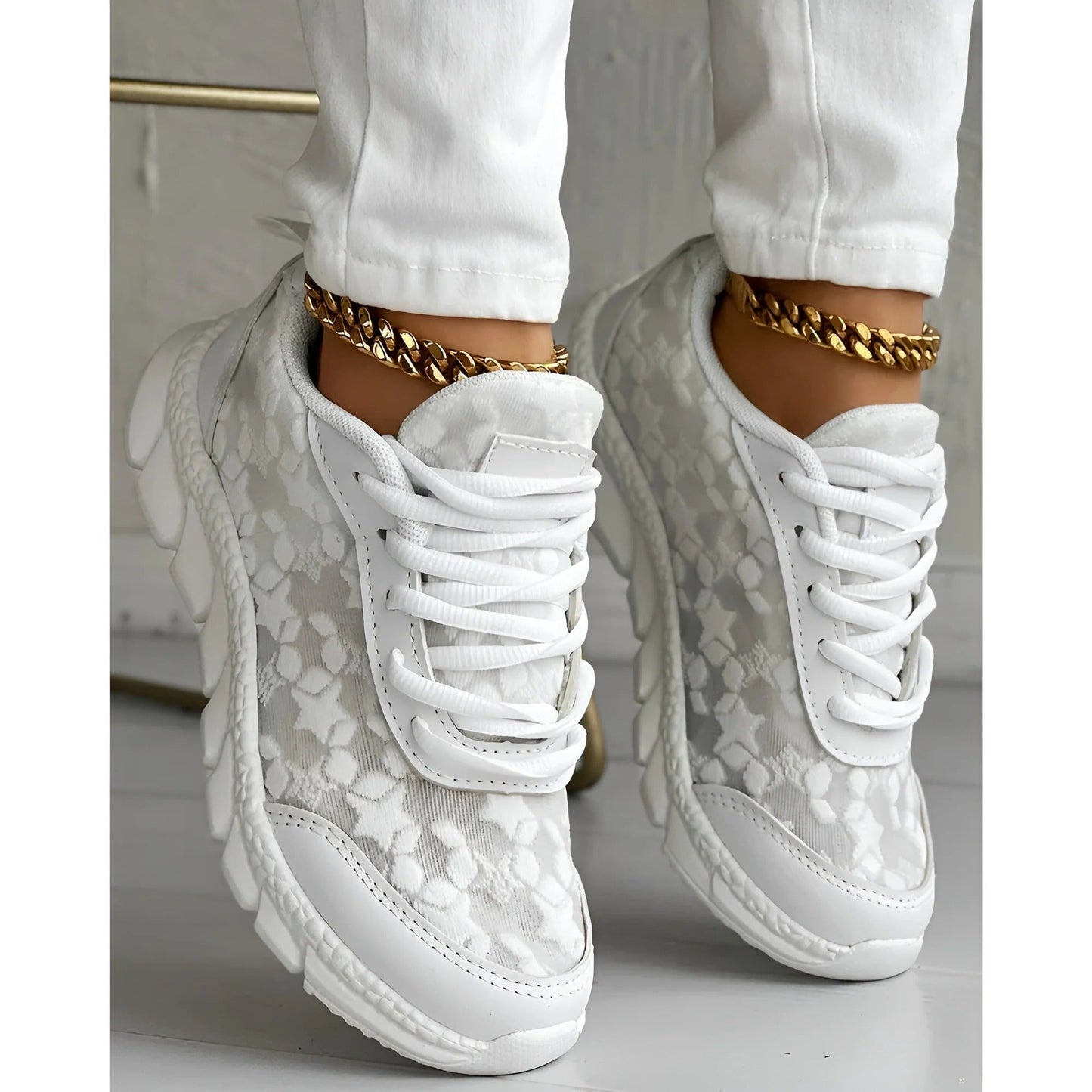 Bianca | Women's Lace Overlay Lace-Up Chunky Sole Fashion Sneakers