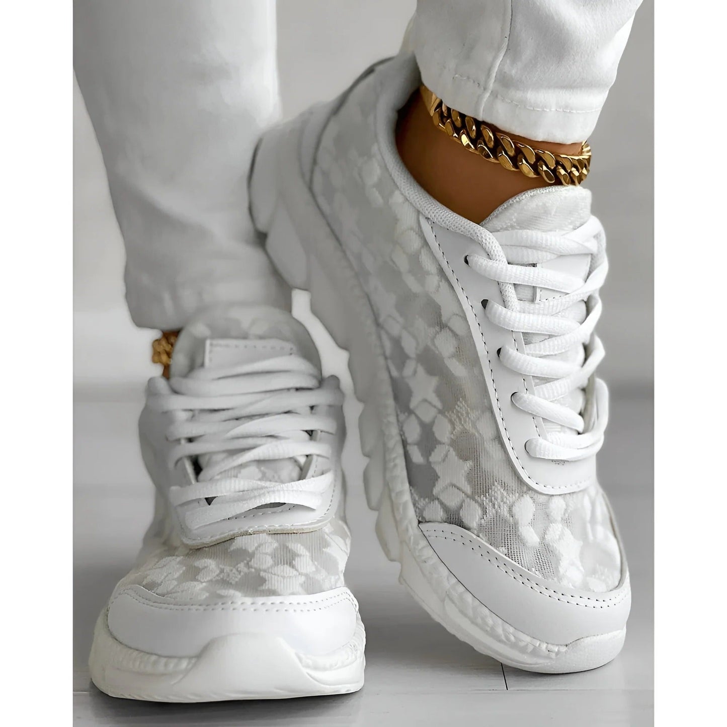 Bianca | Women's Lace Overlay Lace-Up Chunky Sole Fashion Sneakers