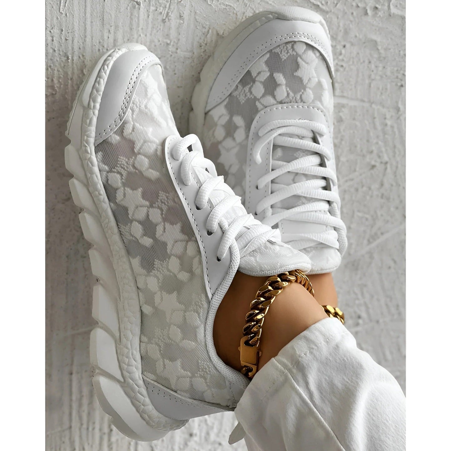 Bianca | Women's Lace Overlay Lace-Up Chunky Sole Fashion Sneakers