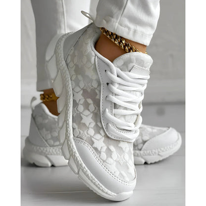 Bianca | Women's Lace Overlay Lace-Up Chunky Sole Fashion Sneakers