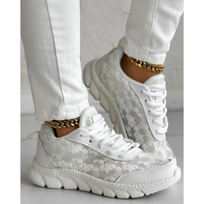 Bianca | Women's Lace Overlay Lace-Up Chunky Sole Fashion Sneakers