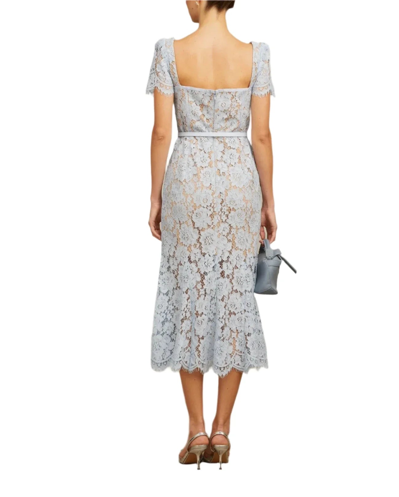 YARELY FLORAL-LACE BONED MIDI DRESS