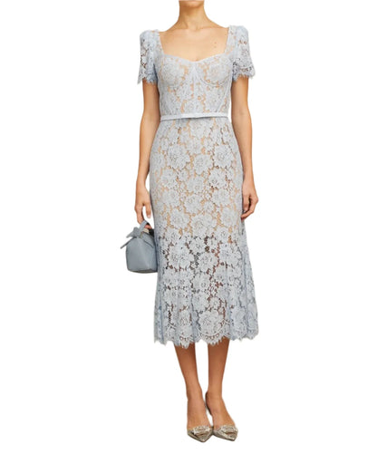 YARELY FLORAL-LACE BONED MIDI DRESS
