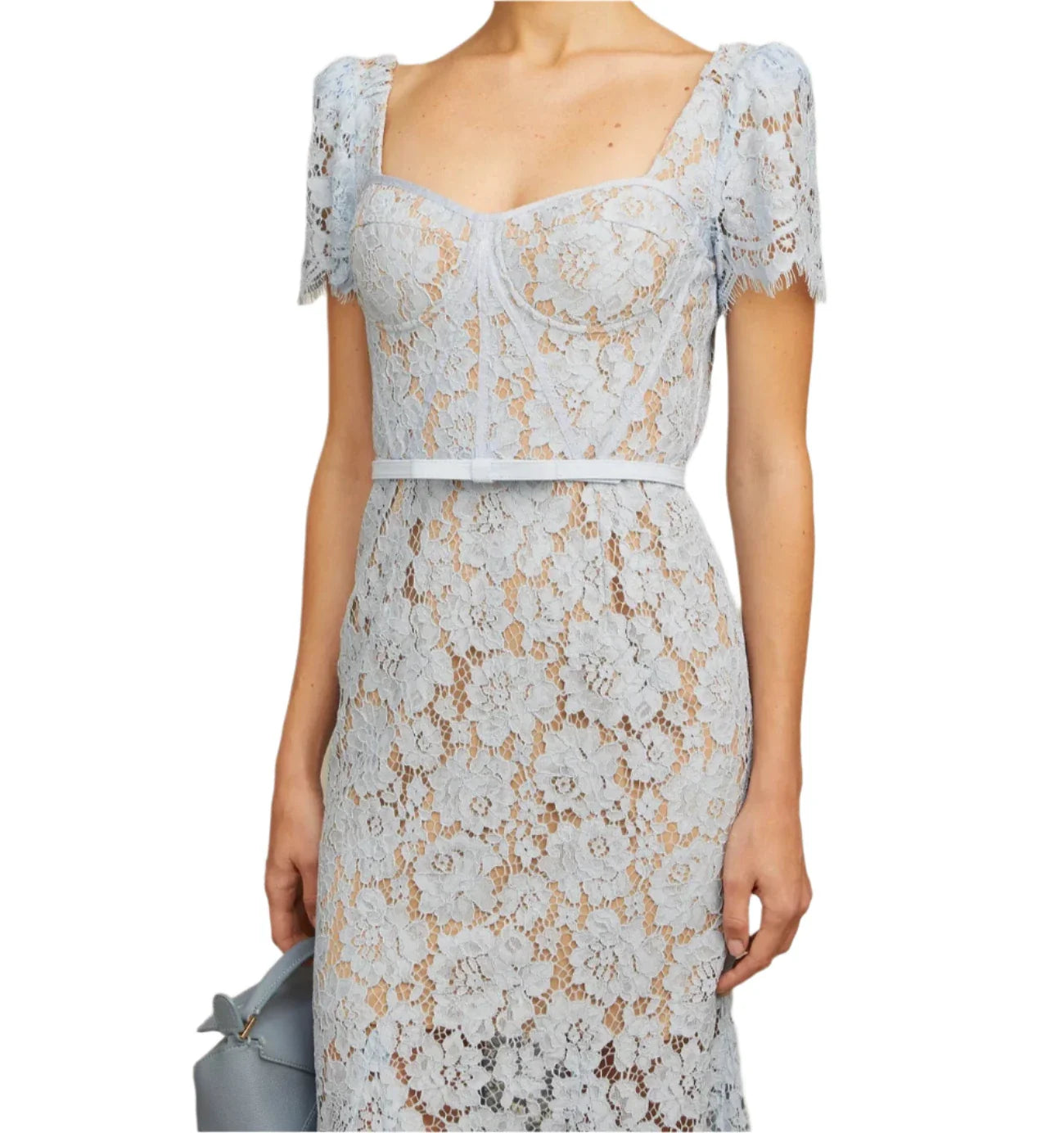 YARELY FLORAL-LACE BONED MIDI DRESS
