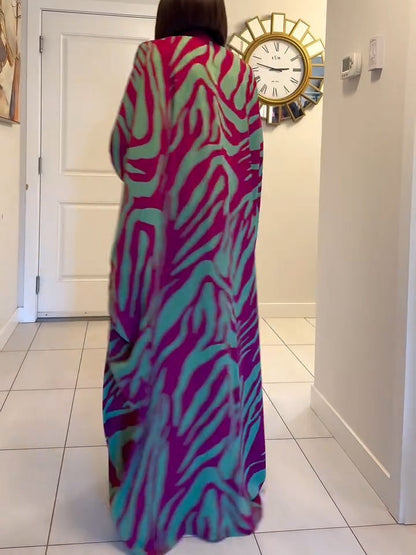Ruby™ | Zebra Print V-Neck Batwing Sleeve Robe Maxi Dress