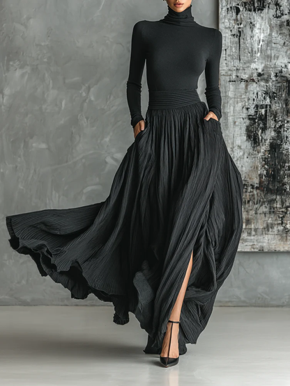 Quinn™ | Skinny Turtleneck T-shirt Pleated Skirt Set