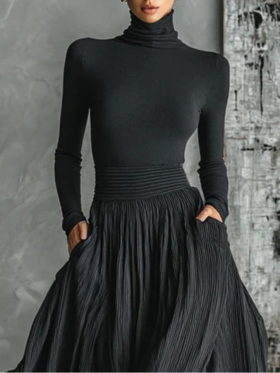 Quinn™ | Skinny Turtleneck T-shirt Pleated Skirt Set