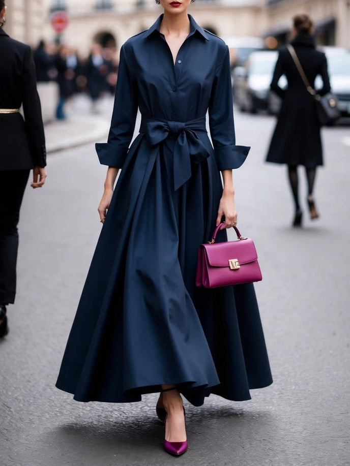 Alaia™ | Elegant Long-Sleeve Tie Maxi Dress