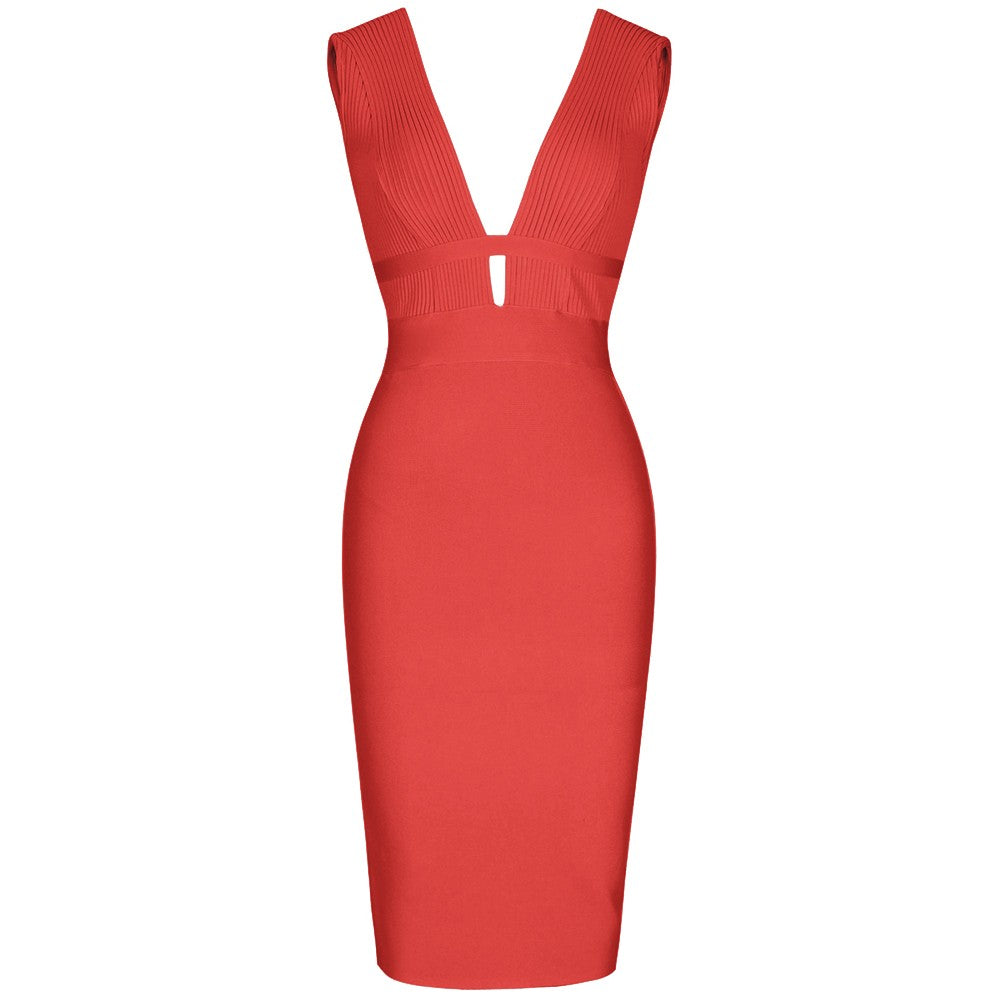 ZANA Neon Pink V Neck Sleeveless Mini Backless Bandage Dress