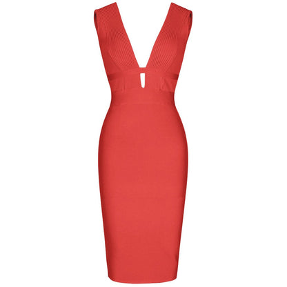 ZANA Neon Pink V Neck Sleeveless Mini Backless Bandage Dress