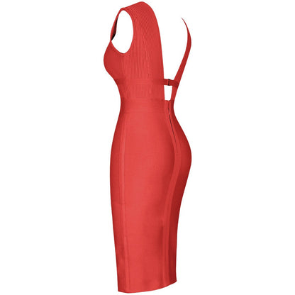 ZANA Neon Pink V Neck Sleeveless Mini Backless Bandage Dress