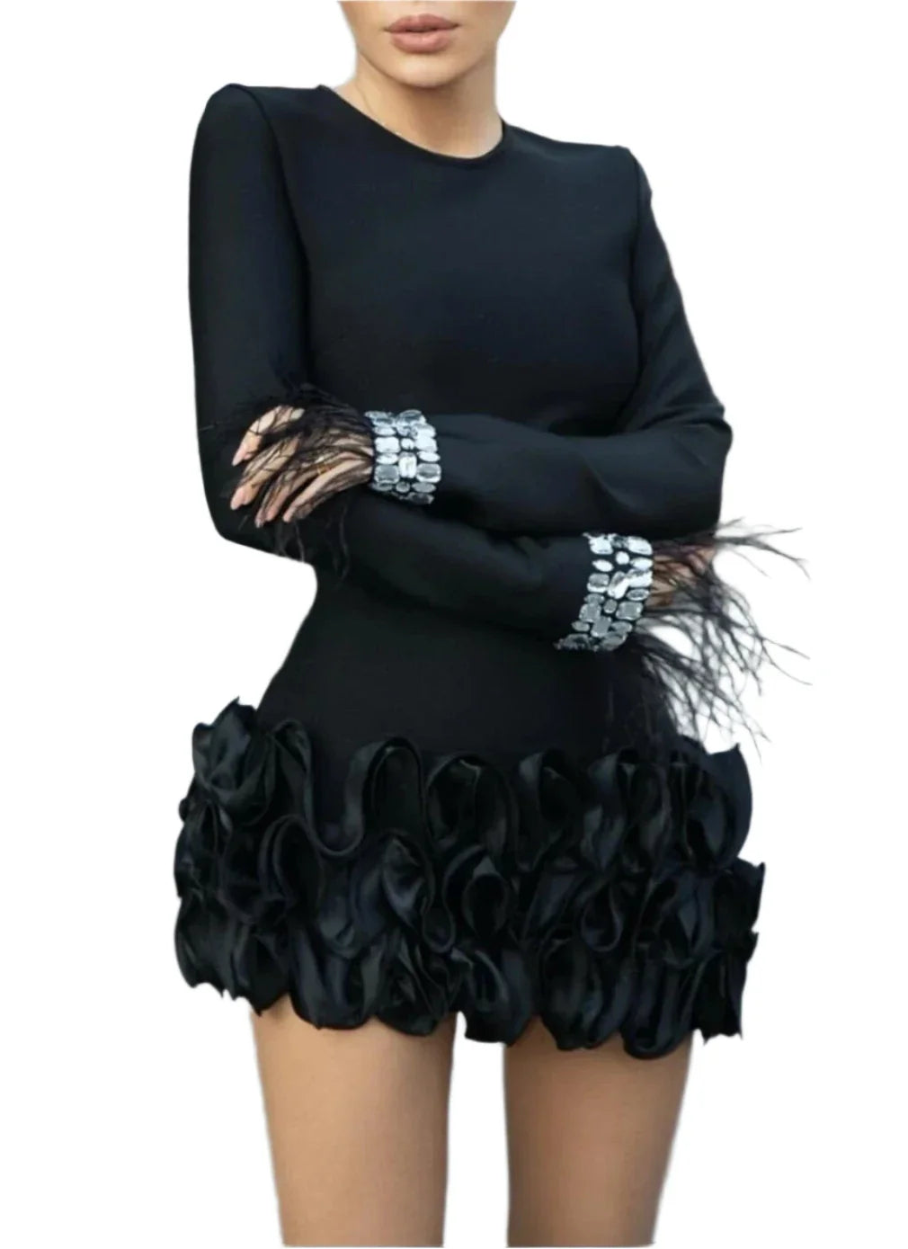 ZURI Long Sleeve Flowers Mini Bandage Dress