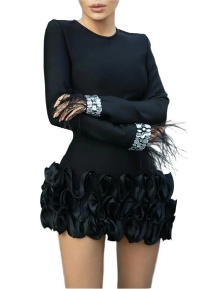 ZURI Long Sleeve Flowers Mini Bandage Dress