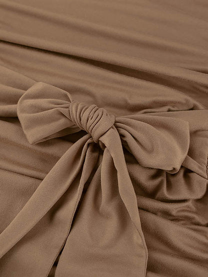 A-Line Bodycon Pleated Solid Color Tied Waist Zipper Round-Neck Mini Dresses