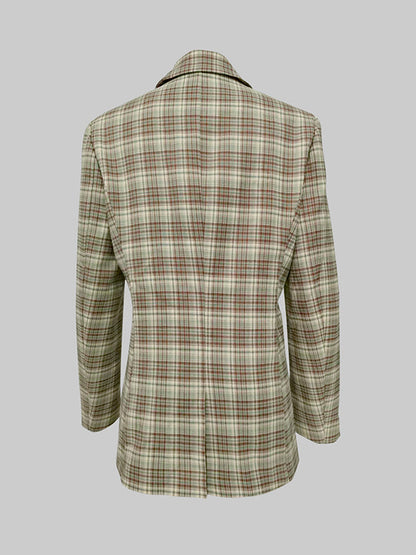 Long Sleeves Loose Buttoned Plaid Pockets Lapel Blazer Outerwear