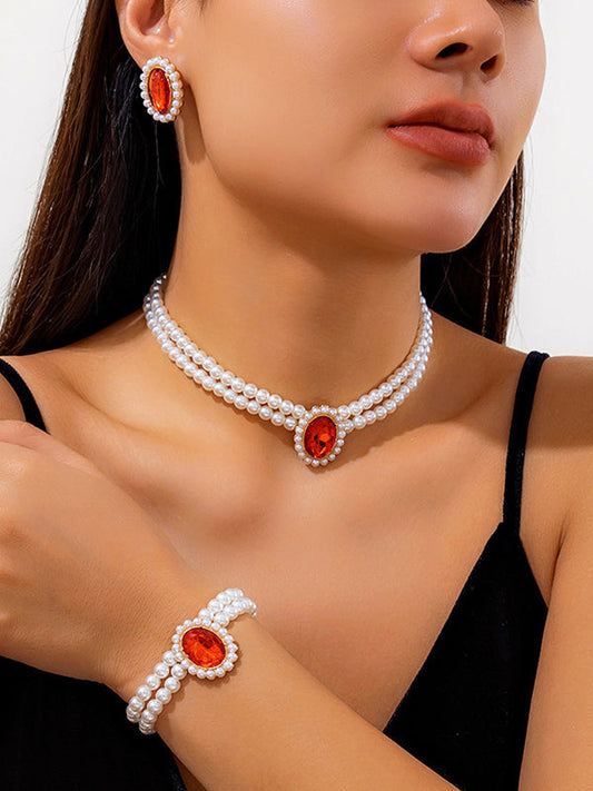 Geometric Layered Rhine Stones Bracelet Accessories + Earrings Accessories + Necklaces Accessories