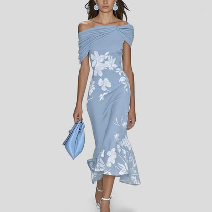 Sania | Women's Floral Off-Shoulder Ruffle Hem Midi Dress