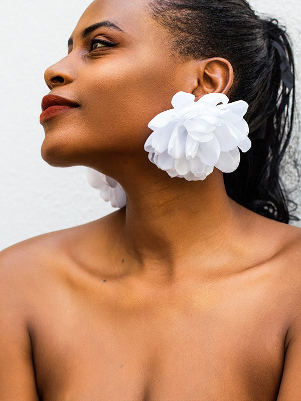 Solid Color Three-Dimensional Flower Drop Earrings WHITE One_size