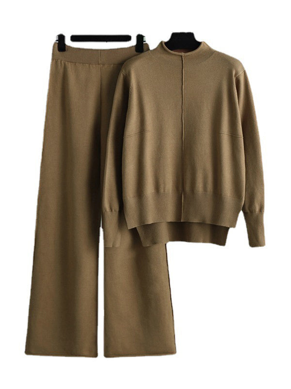 Ensemble deux pièces élégant avec pull à manches longues, col roulé et pantalon large 