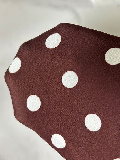 A-Line Long Sleeves Contrast Color Pleated Polka-Dot Split-Joint Round-Neck Midi Dresses