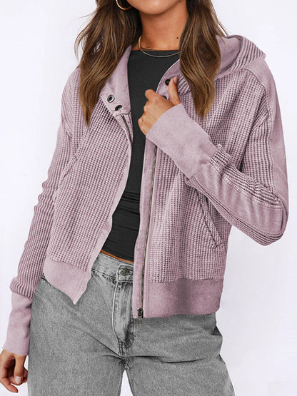 Veste à capuche, manches longues, poches boutonnées, fermeture éclair fendue, vêtements d'extérieur à capuche 