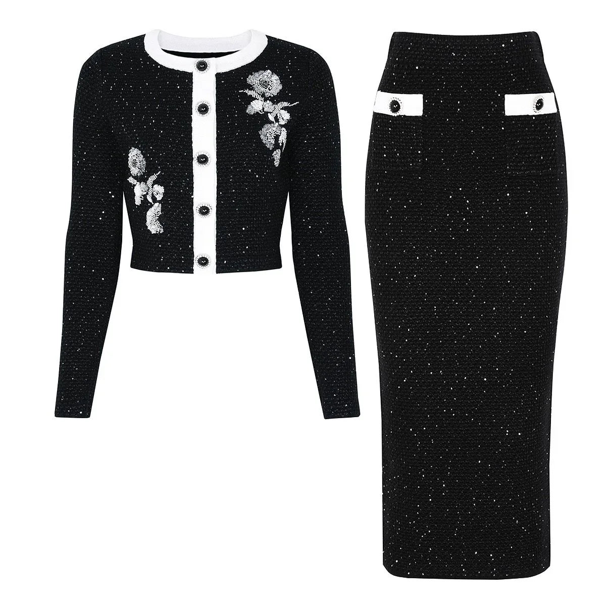 VANIA Tweed Cardigan and Midi Skirt Set