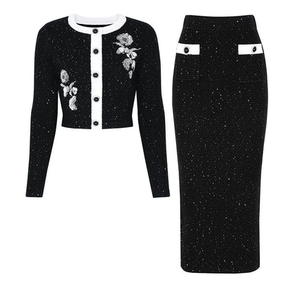 VANIA Tweed Cardigan and Midi Skirt Set