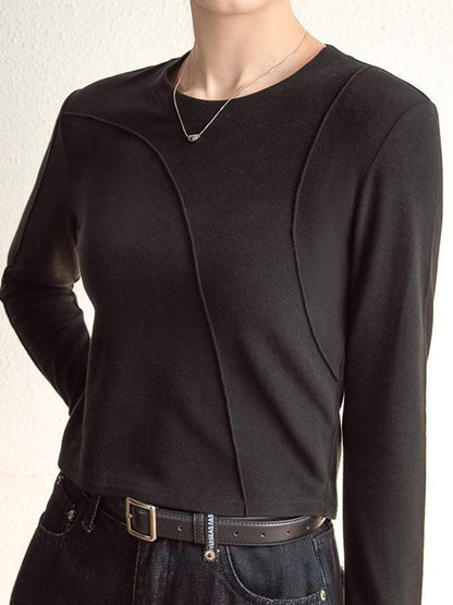 Solid Color Long Sleeves Round-neck T-Shirts Tops