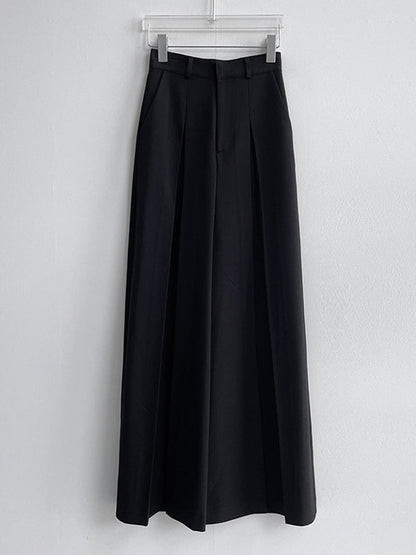 High Waisted Wide Leg Pleated Solid Color Casual Pants Bottoms Trousers