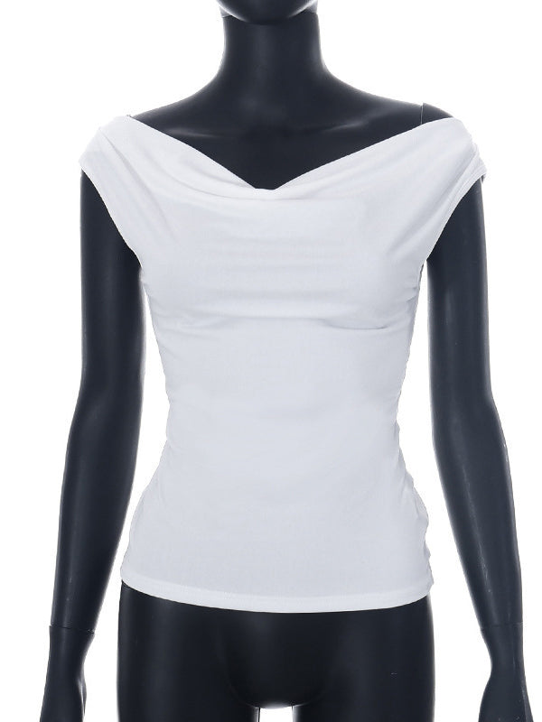 T-shirt ample, moulant, dos nu, à lacets, transparent, couleur unie, fendu, épaules dénudées 