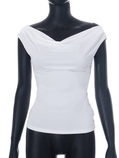 T-shirt ample, moulant, dos nu, à lacets, transparent, couleur unie, fendu, épaules dénudées 