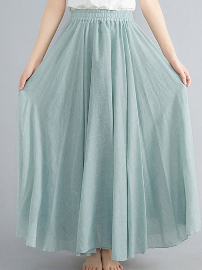 A-Line Loose Elasticity Pleated Solid Color Skirts
