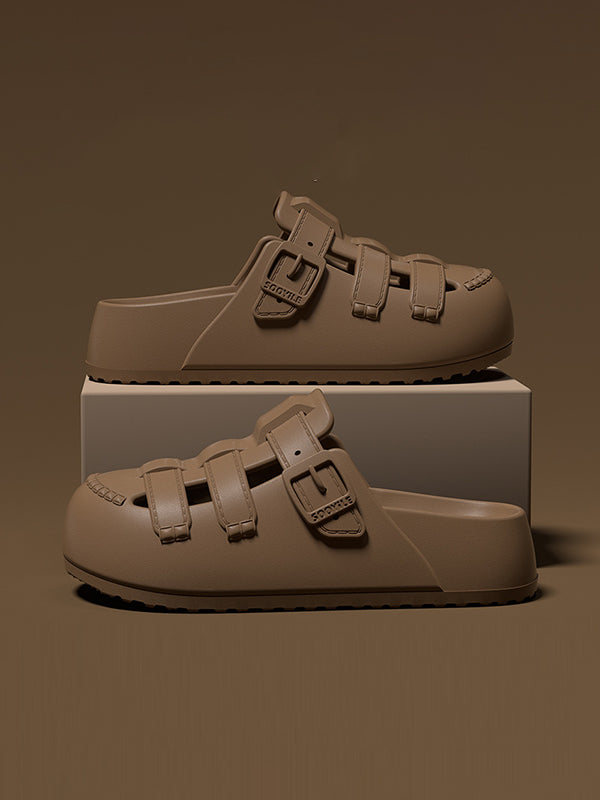 Hollow Round-Toe Split-Joint Platform Shoes Sandals