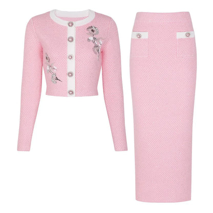VANIA Tweed Cardigan and Midi Skirt Set