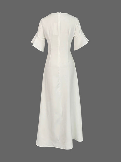 A-Line Flared Sleeves Shiny Solid Color Split-Joint Square-Neck Maxi Dresses