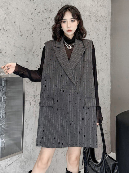 Loose Sleeveless Striped Lapel Vest Top