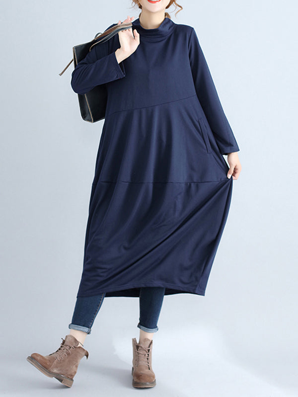 Casual Loose Plus Size Solid Color Hooded Midi Dresses