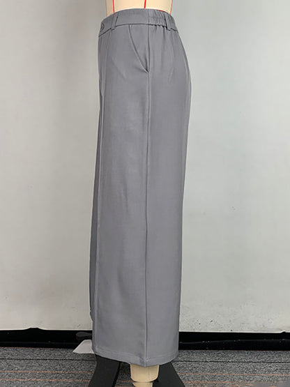 Loose Wide Leg Pockets Solid Color Ninth Pants Trousers