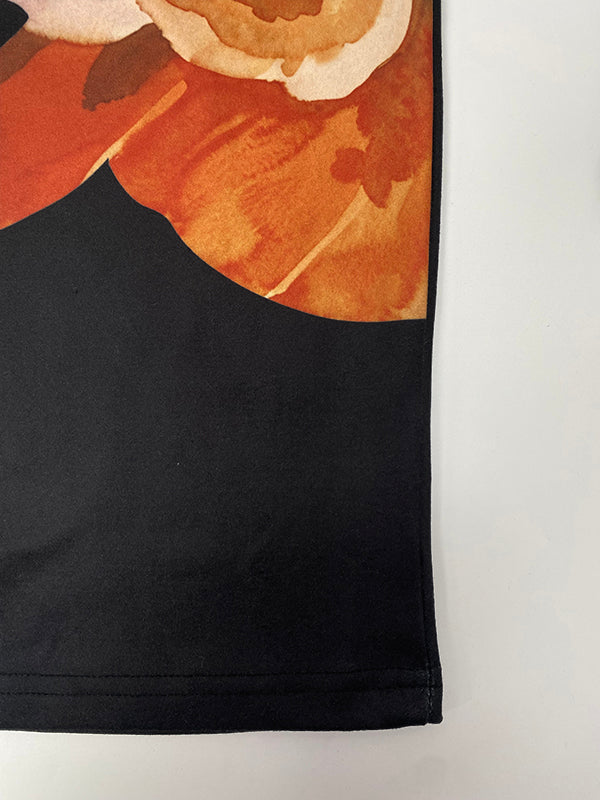 Bodycon Capelet Flower Print Mock Neck Midi Dresses